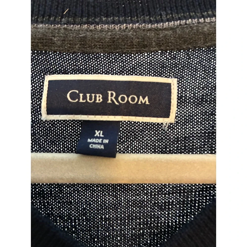 Club Room‎ Mens V Neck Sweater Wool Acrylic Blend Navy Blue Size XL